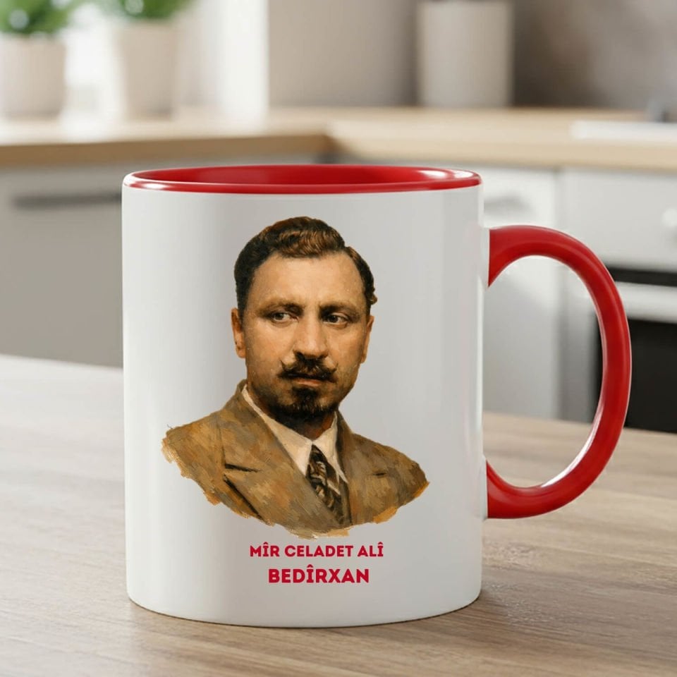 Kupaya Celadet Bedirxan - Celadet Ali Bedirhan Resimli Klasik Kırmızı Renkli Kupa Bardak