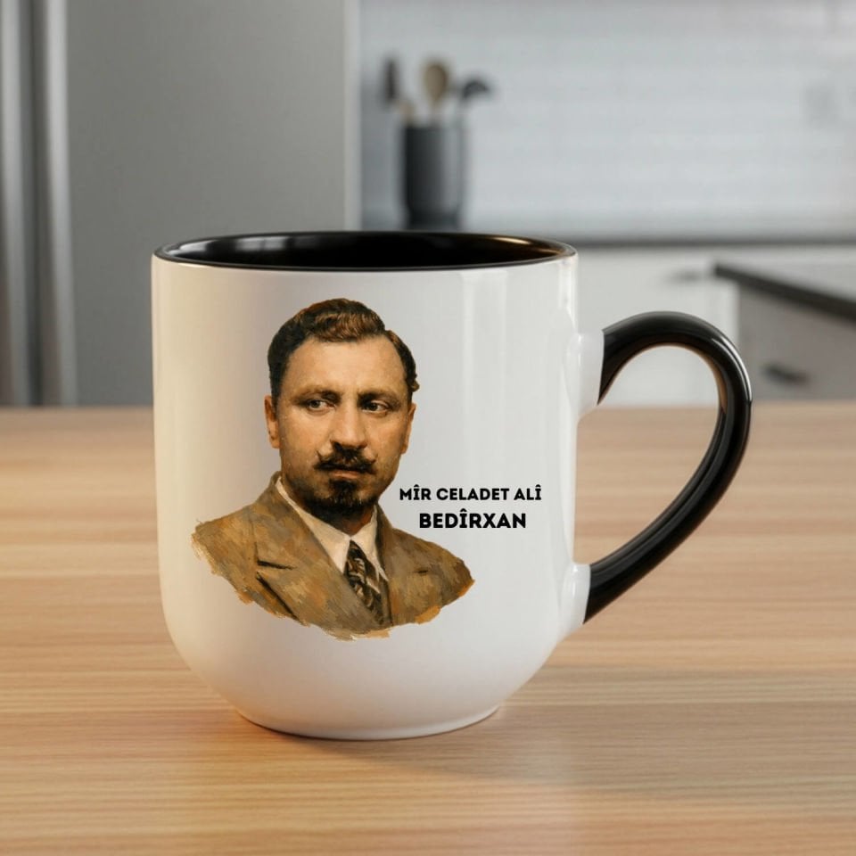 Kupaya Celadet Bedirxan - Celadet Ali Bedirhan Resimli Elite Oval Siyah Renkli Kupa Bardak