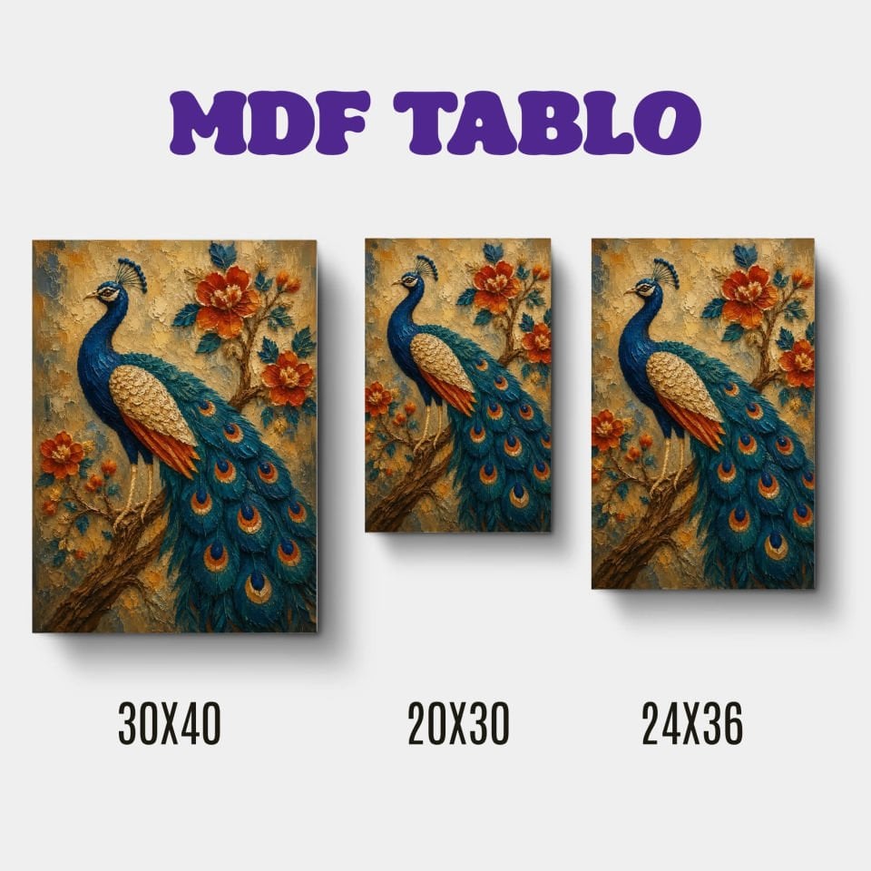 Tabloya Melekê Tawis - Tavus Kuşu Tasarımlı Duvar Dekoratif Mdf Ahşap Retro Poster Tablo