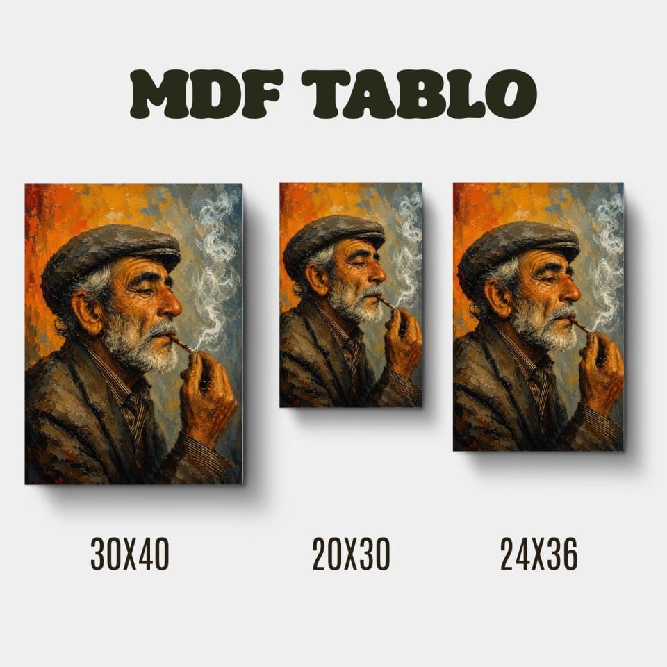 Sigara İçen Yaşlı Adam Tasarımlı Duvar Dekoratif Mdf Ahşap Retro Poster Tablo