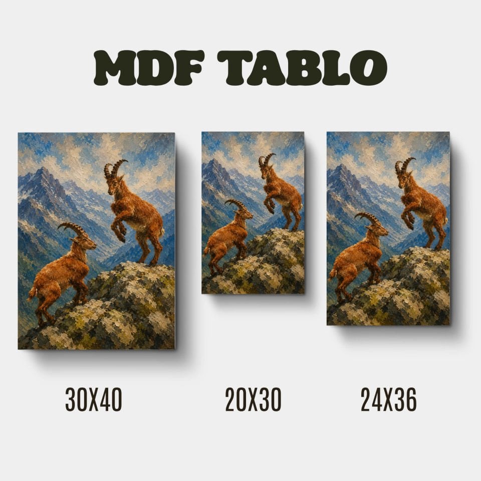 Tabloya Pezkovî - Dağ Keçisi Tasarımlı Duvar Dekoratif Mdf Ahşap Retro Poster Tablo