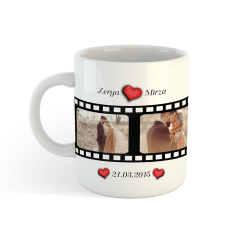 Kişiye Özel Film Şeridi Tasarımlı 3 Fotoğraflı Porselen Kupa - Sevgiliye Özel Kupa Bardak