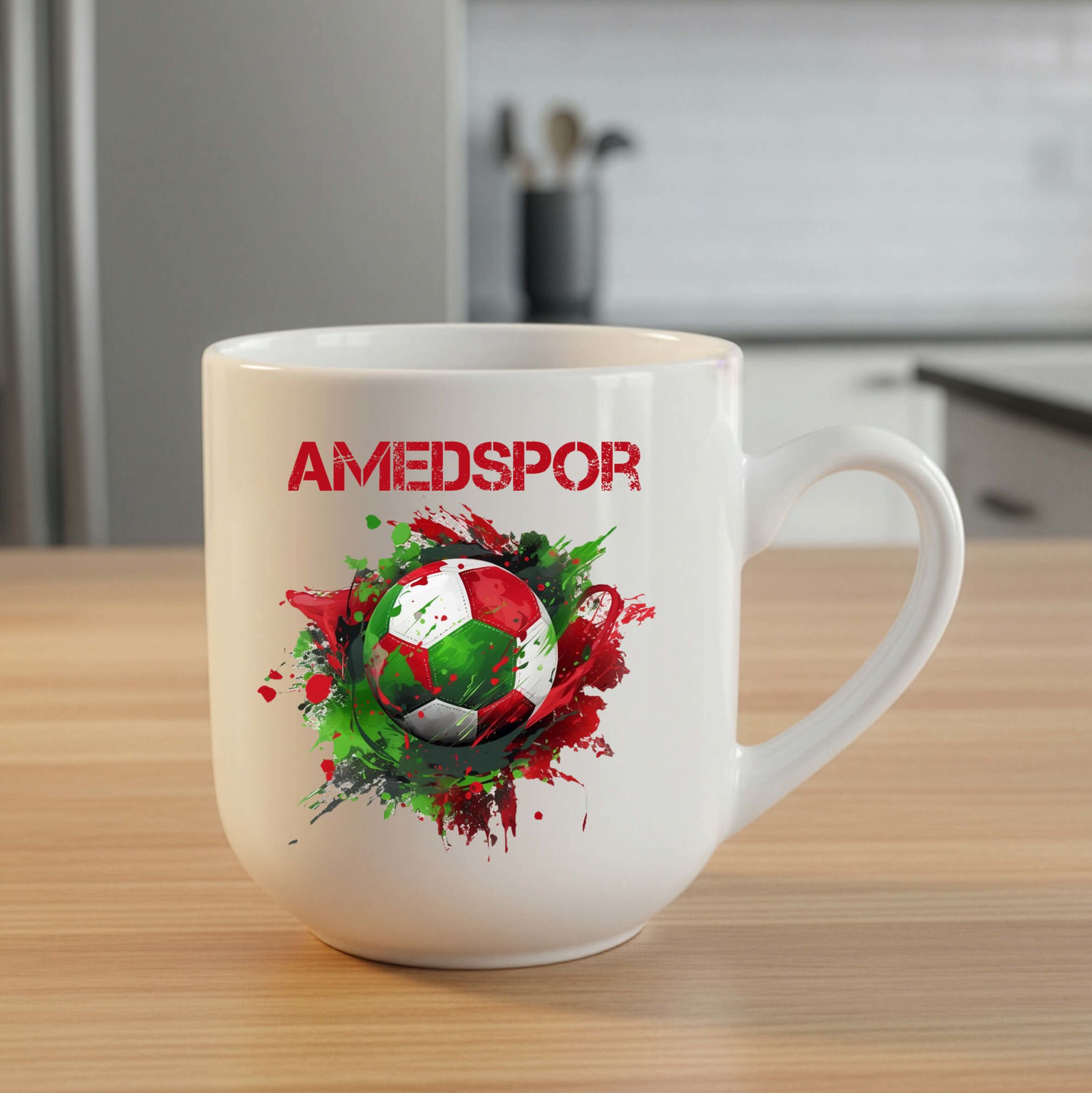 Amedspor Tasarımlı Futbol Toplu Beyaz Elite Kupa Bardak - Amed Spor Oval Elite Kupası