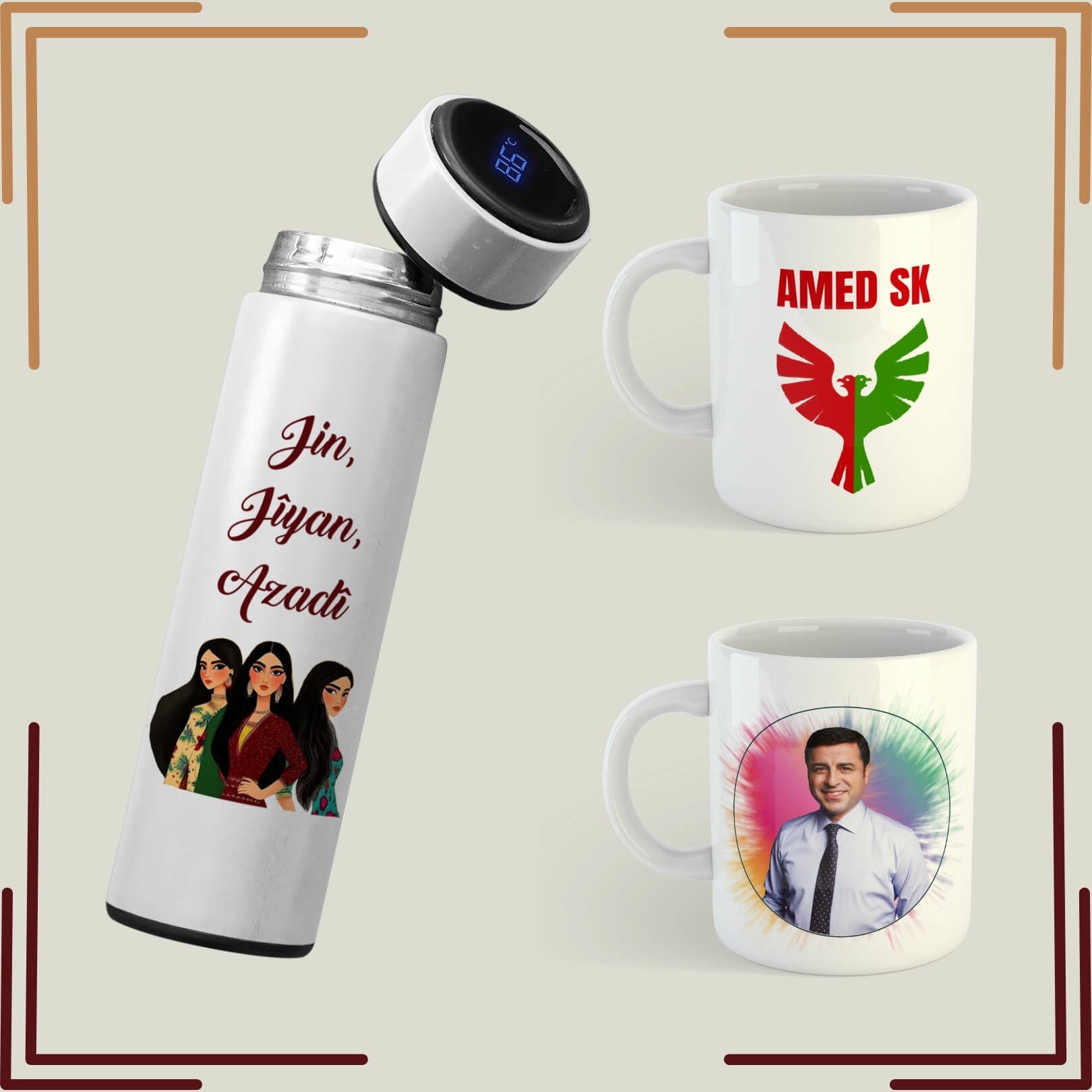 Selahattin Demirtaş ve Amedspor Resimli Kupa Bardak - Jin Jİyan Azadi Termos Seti