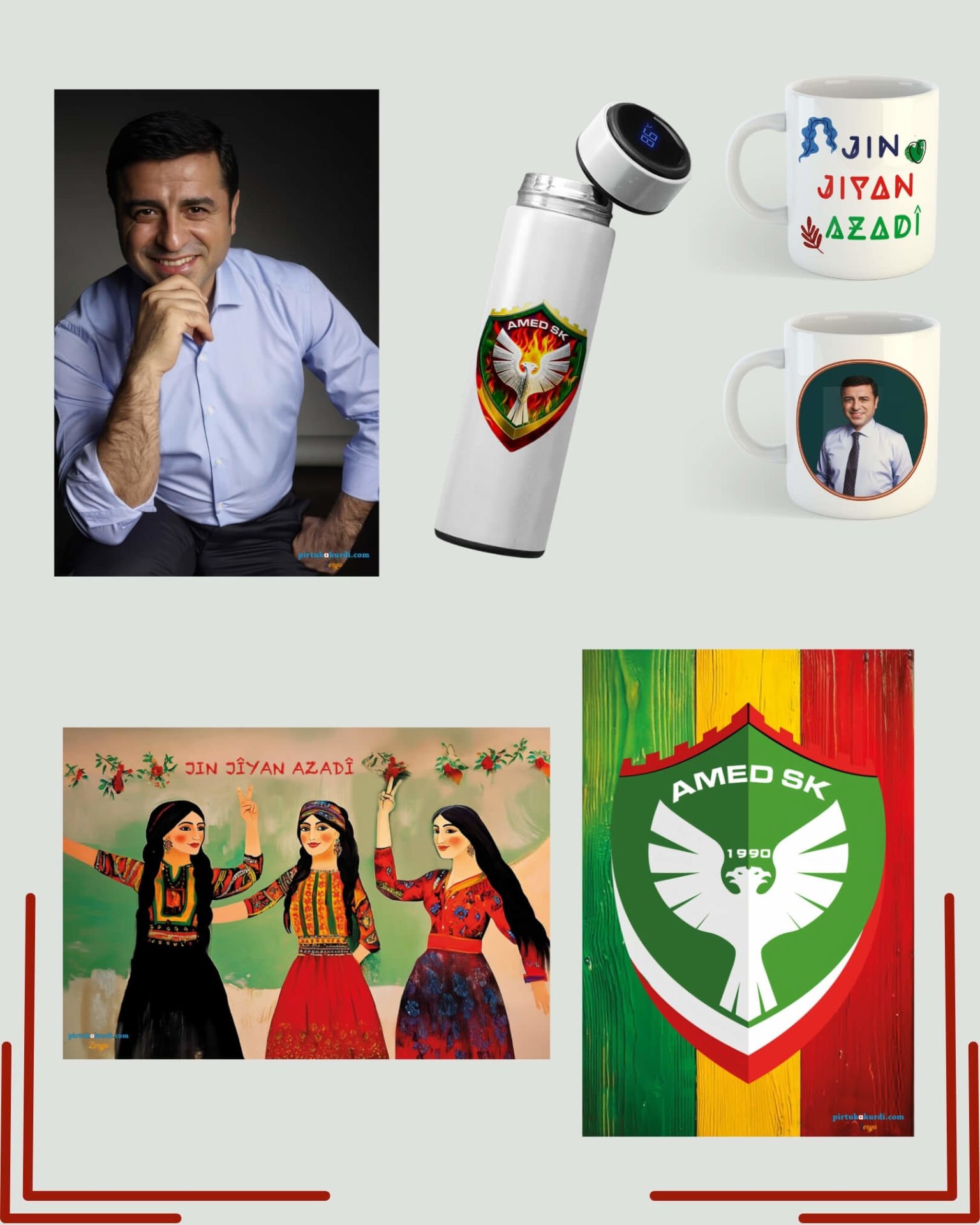 Amedspor Selahattin Demirtaş ve Jin Jiyan Azadi Tasarımlı Poster Kupa ve Termos Seti