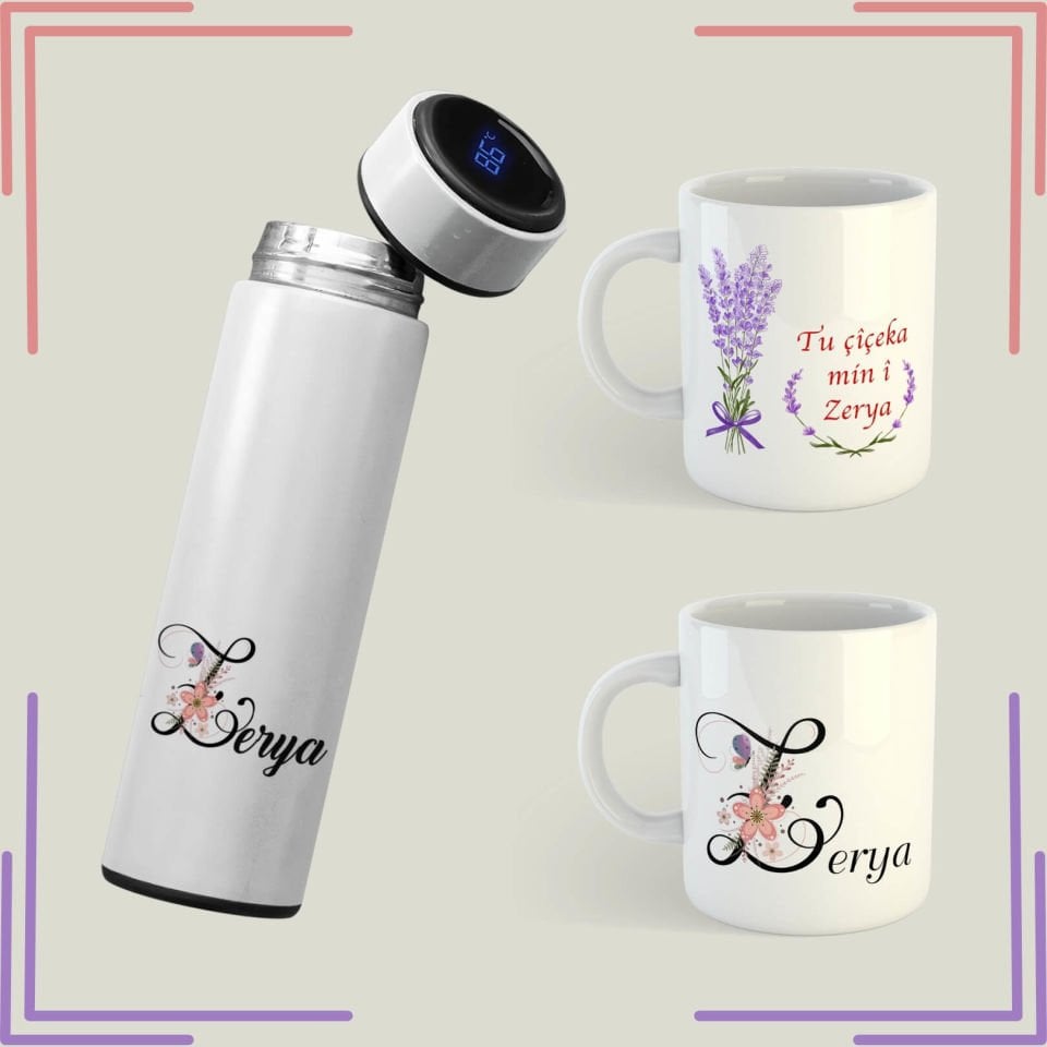 Sevgililere Özel Kupa ve Termos Seti - İsme Özel Kupa Bardak