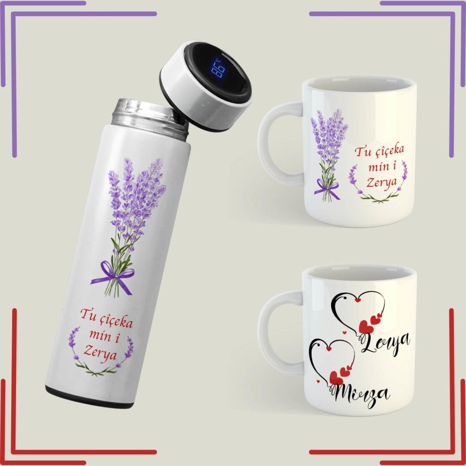 Sevgililere Özel Kupa ve Termos Seti - İsme Özel Sevgililer İçin Kupa Bardak