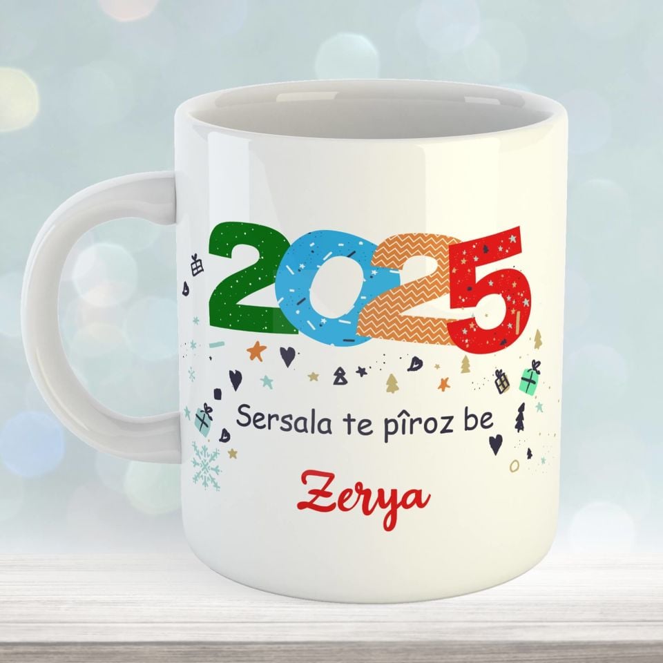 İsme özel Kürtçe Yeni Yıl Kupası - Sersala Te Pîroz Be 2025