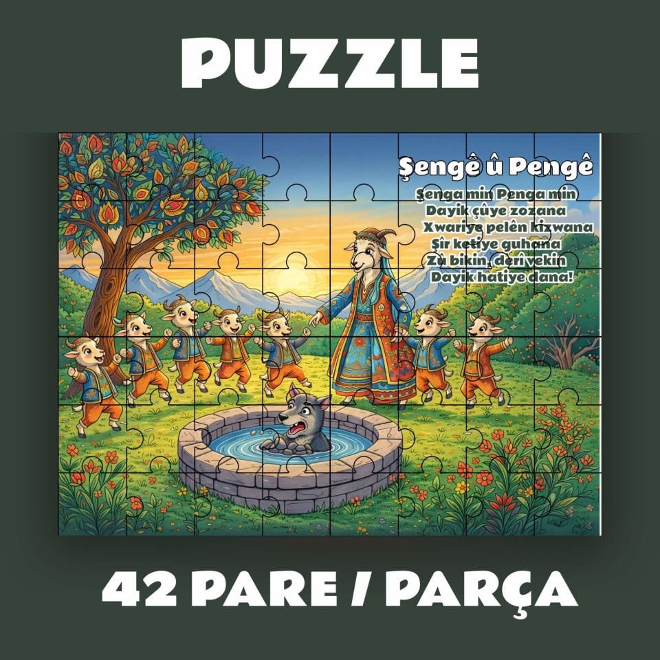 Pazil Bi Kurdî Şengê û Pengê - Kürtçe Puzzle (42 Pare/Parça - A4)