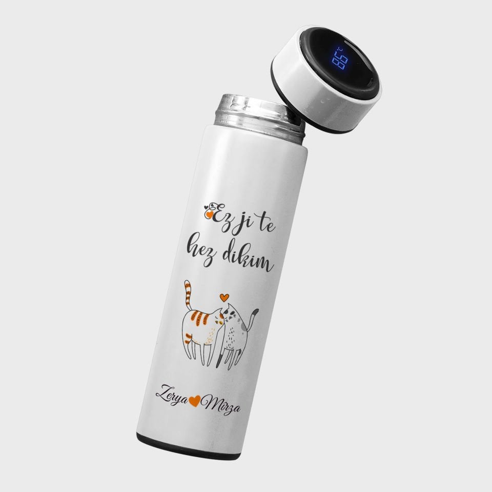 Sevgililere Özel Kürtçe Ez Ji Te Hez Dikim Termos - İsme Özel Ez Ji Te Hez Dikim Termosu