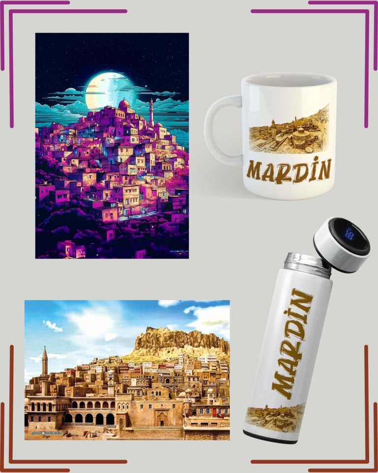 Mardin Şehri Temalı Kupa Termos ve Poster Seti - Mardin Resimli Kupa Bardak