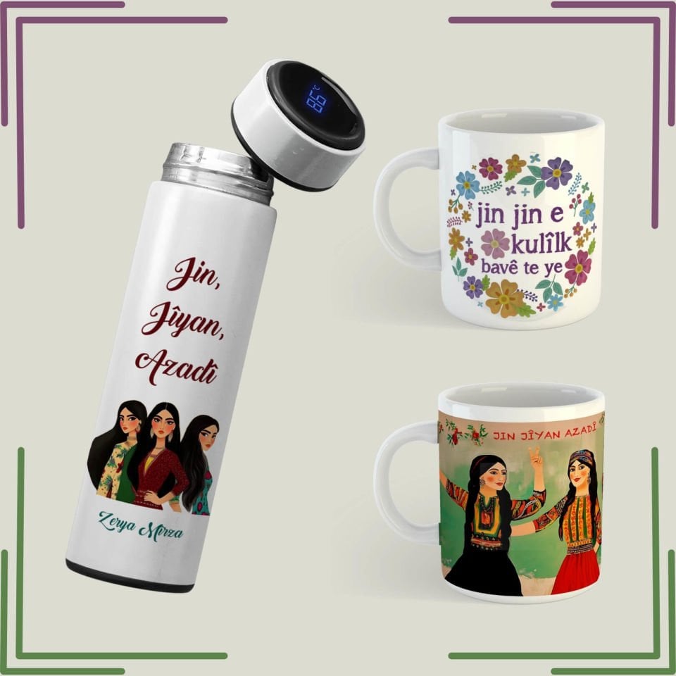 İsme özel Jin Jiyan Azadi Kupa ve Termos Seti - Jin Jin e Kulilk Bavê te ye Kupa Bardak