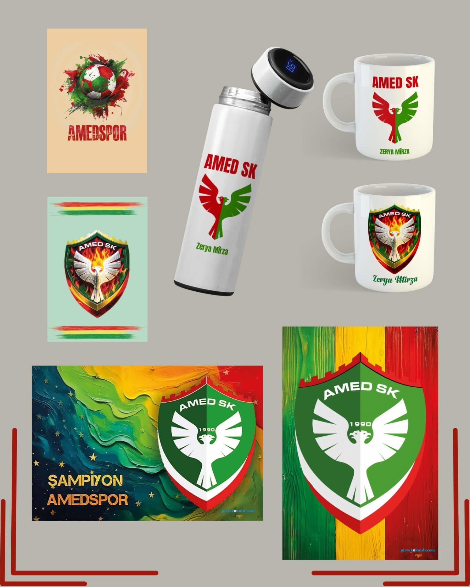 İsme Özel Amedspor Kupa Termos Poster ve Not Defteri Seti - Amedspor Kupa Bardak