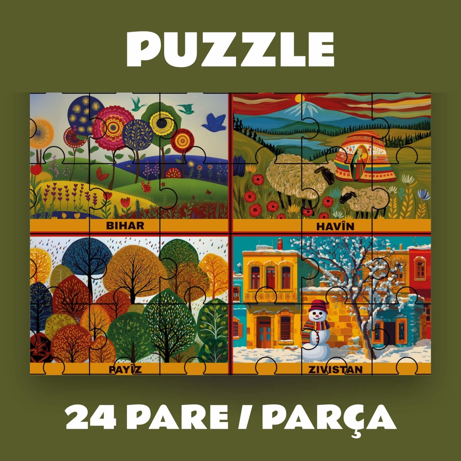 Pazil Bi Kurdî Demsal Mevsimler  - Kürtçe Puzzle Yapboz (24 Pare/Parça - A5)