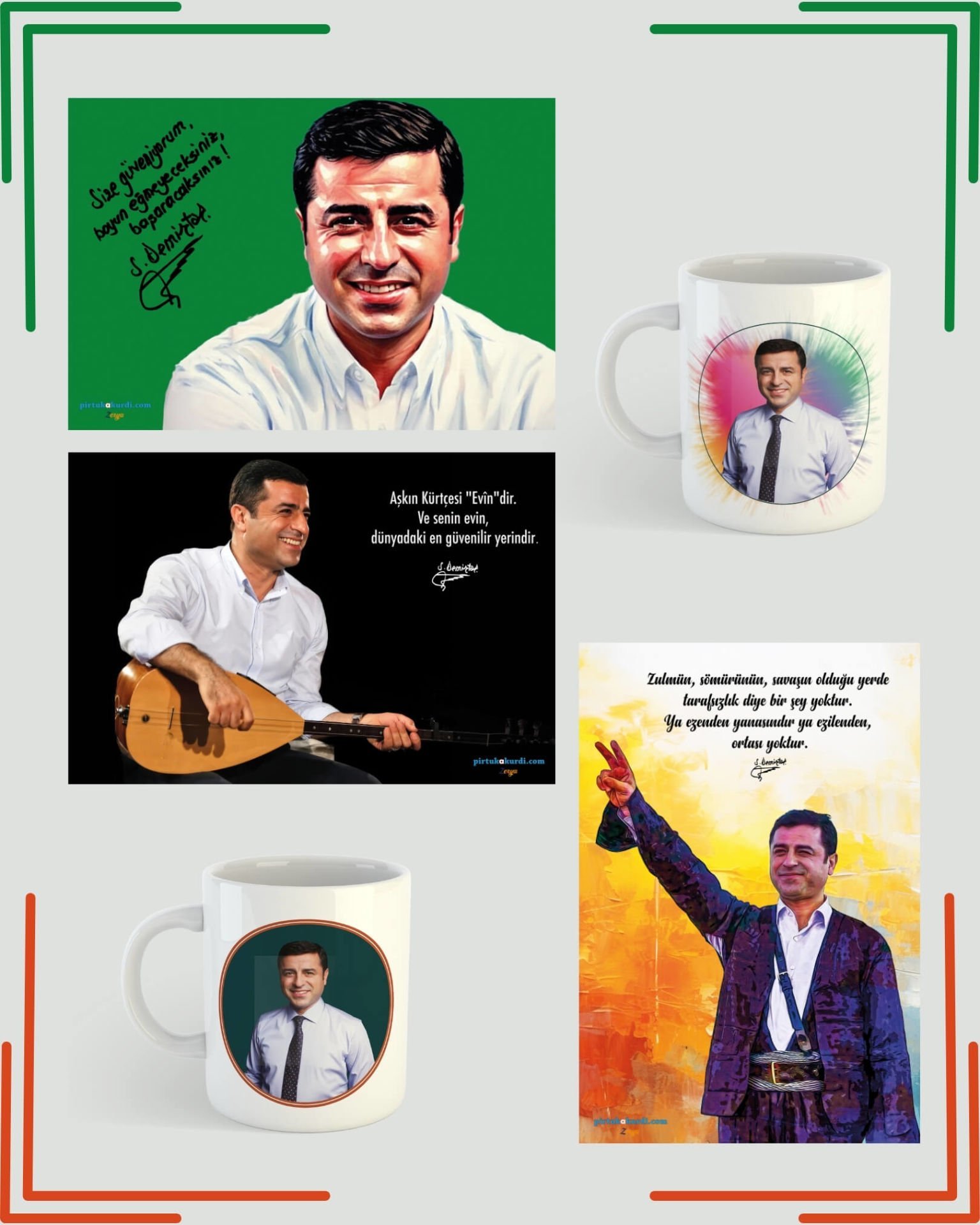 Selahattin Demirtaş Resimli Kupa ve Poster Seti - Demirtaş Posterleri