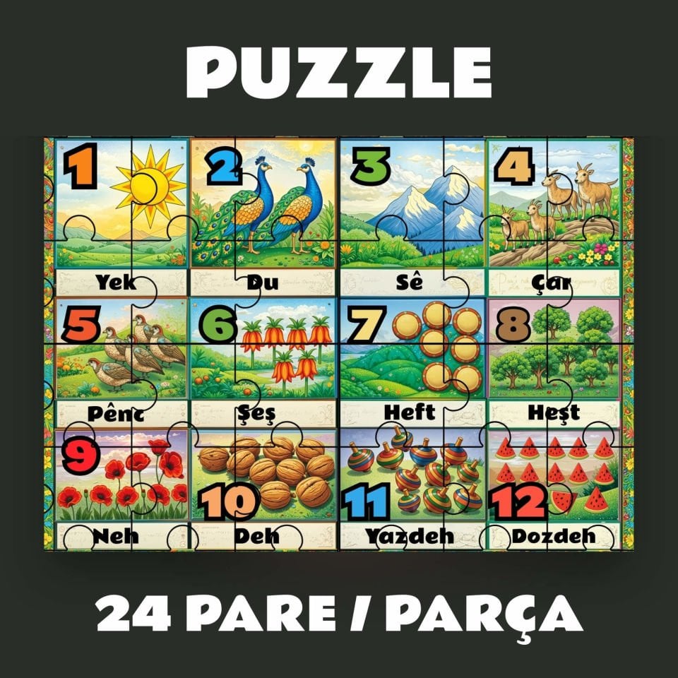 Pazil Bi Kurdî Hejmar Sayılar - Kürtçe Puzzle Yapboz (24 Pare/Parça - A5)
