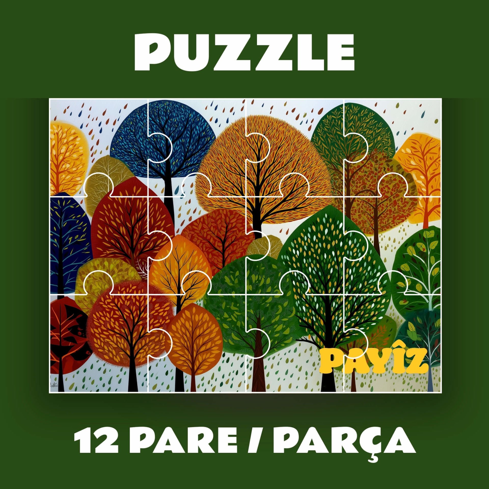 Pazil Bi Kurdî Payîz Sonbahar - Kürtçe Magnetli Puzzle Yapboz (12 Pare/Parça - A5)