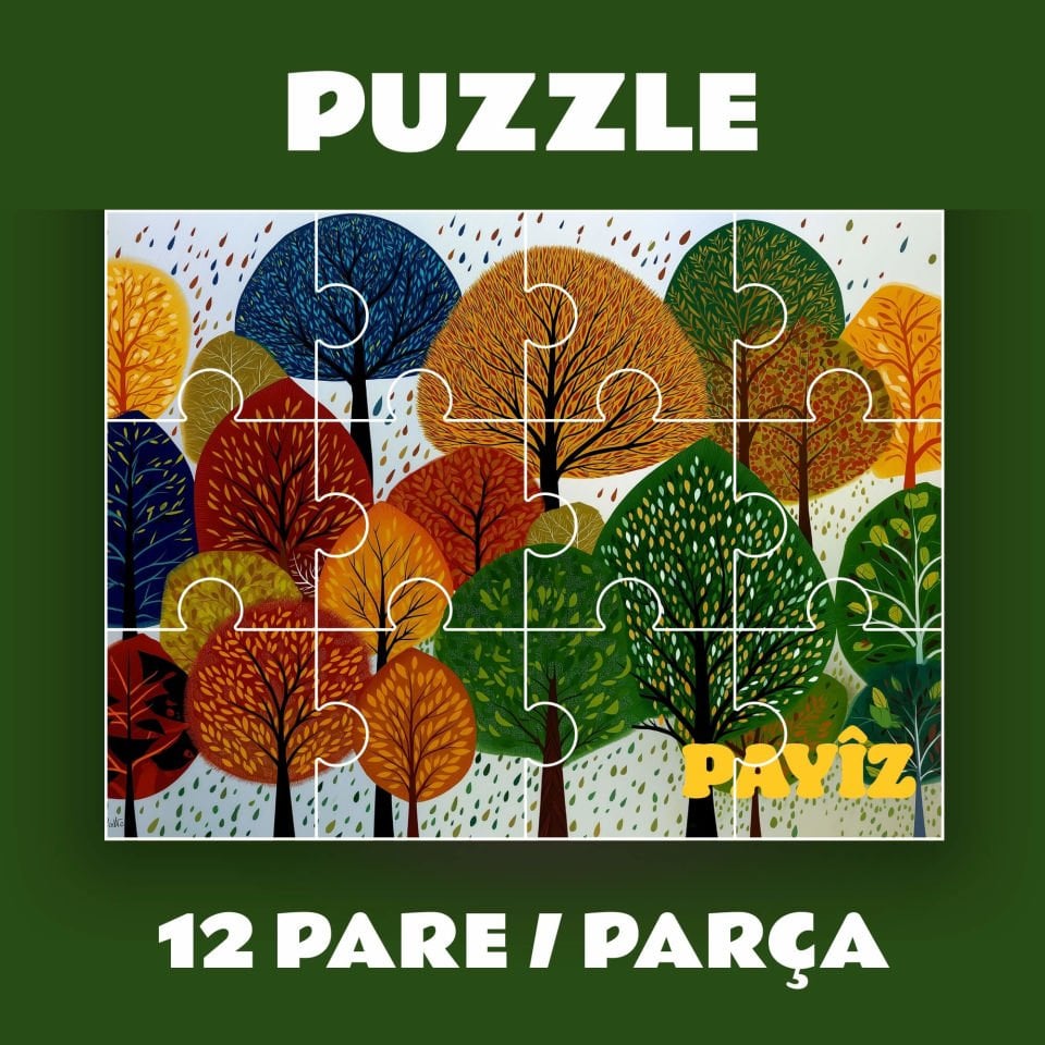 Pazil Bi Kurdî Payîz Sonbahar - Kürtçe Magnetli Puzzle Yapboz (12 Pare/Parça - A5)