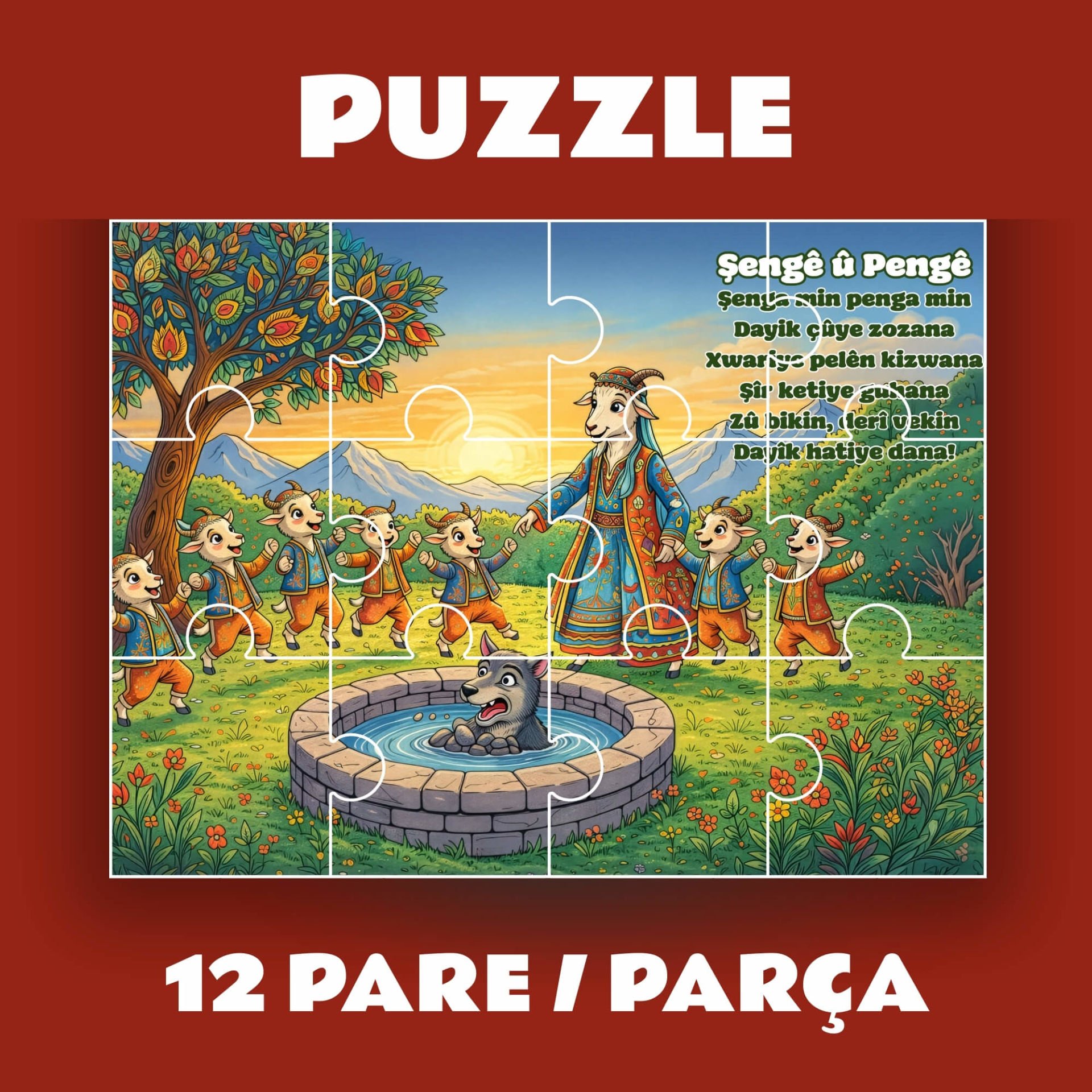 Pazil Bi Kurdî Şengê û Pengê - Kürtçe Magnetli Puzzle Yapboz (12 Pare/Parça - A5)
