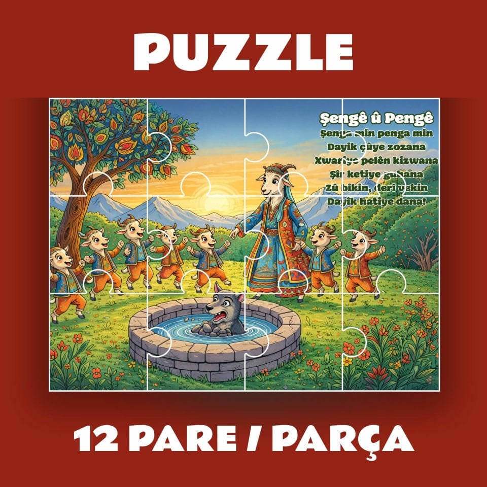 Pazil Bi Kurdî Şengê û Pengê - Kürtçe Magnetli Puzzle Yapboz (12 Pare/Parça - A5)