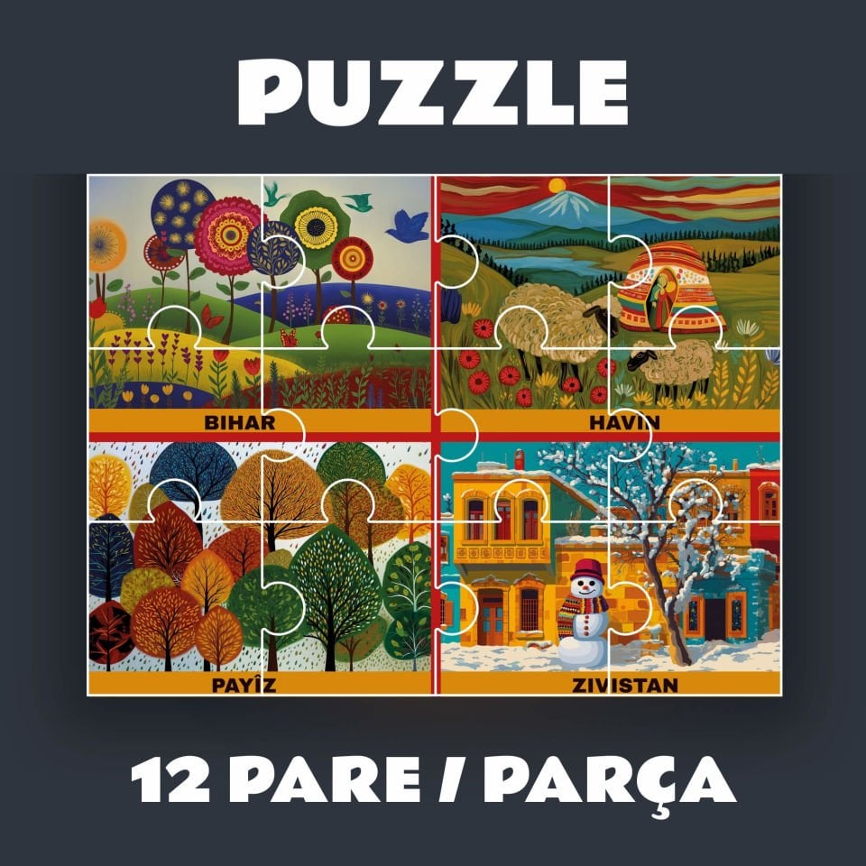 Pazil Bi Kurdî Demsal Mevsimler - Kürtçe Magnetli Puzzle Yapboz (12 Pare/Parça - A5)