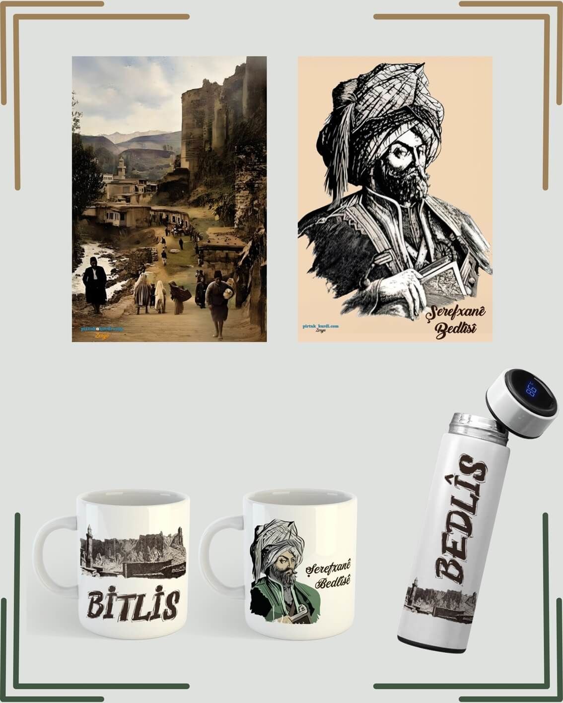 Bitlis ve Şerefxanê Bedlisi Özel Kupa Termos Defter ve Poster Seti - Bitlis Ful Set