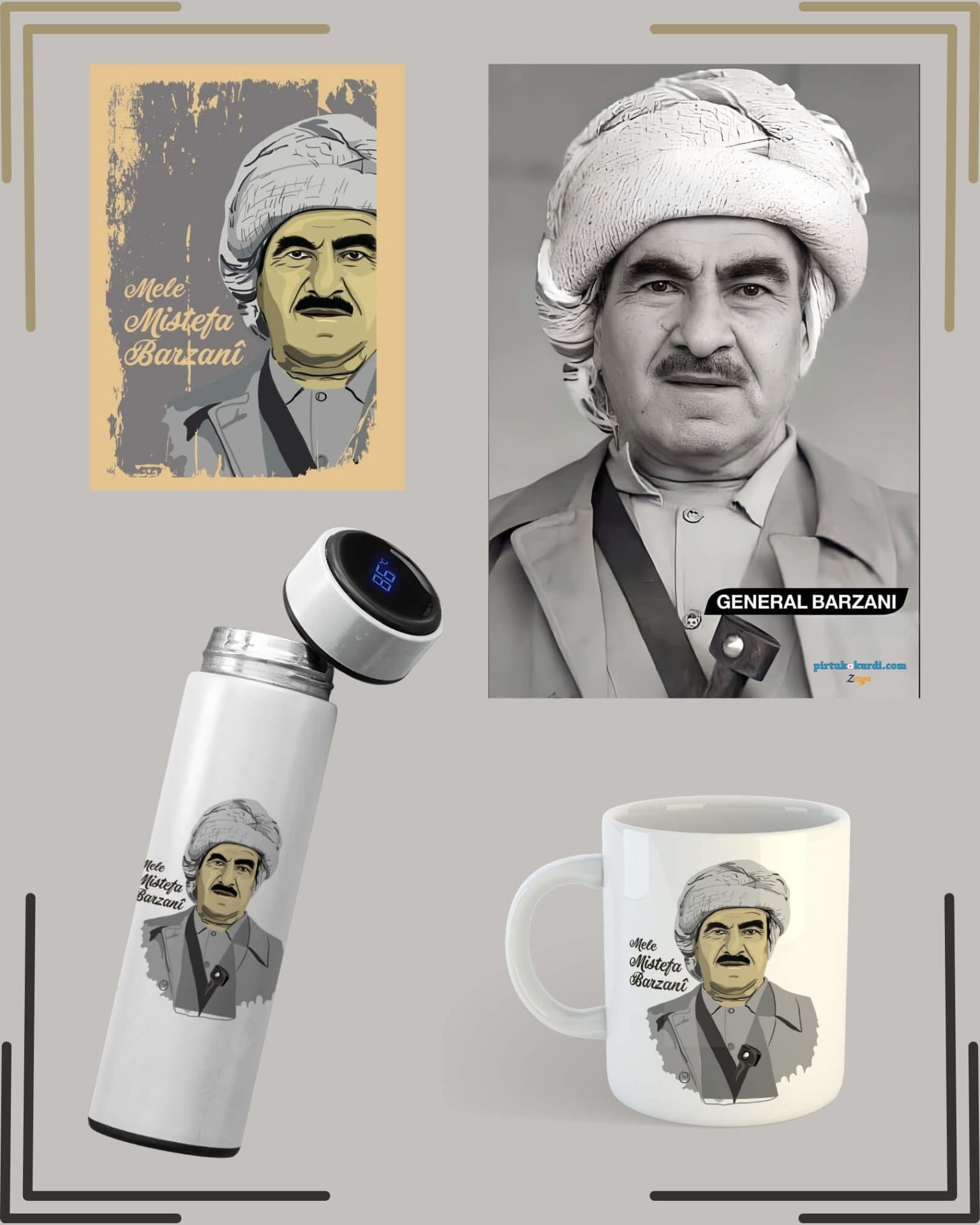 Seta Mele Mistefa Barzani Seti - Mele Mustefa Barzani Posteri Termosu Kupası