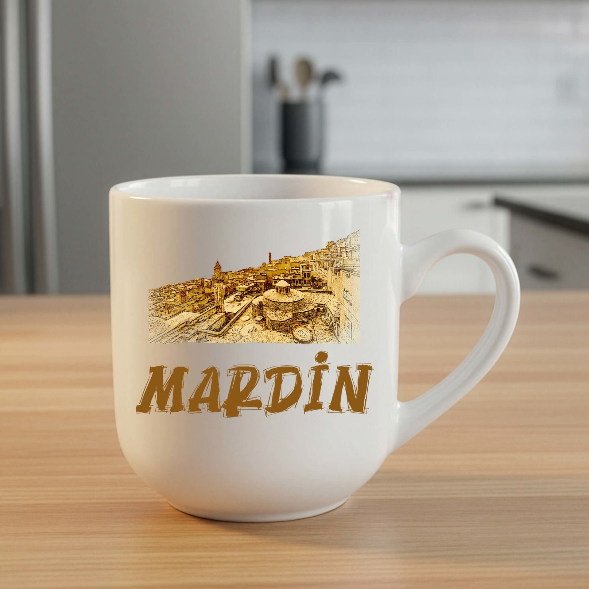 Mardin Resimli Elite Beyaz Kupa Bardak - Mardin Tasarımlı Elite Kupası