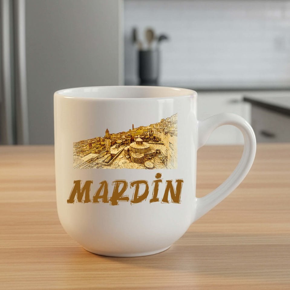 Mardin Resimli Elite Beyaz Kupa Bardak - Mardin Tasarımlı Elite Kupası