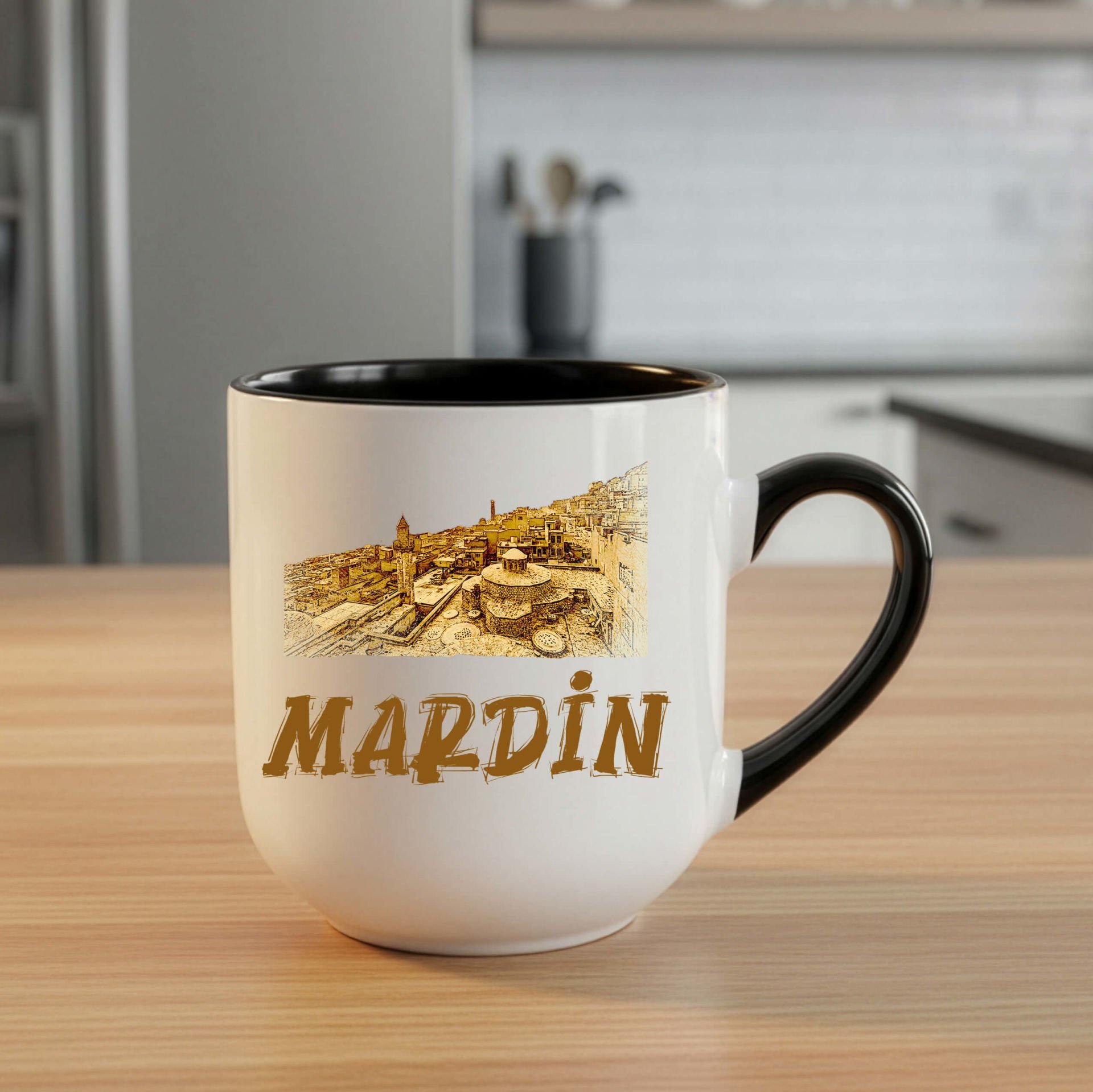 Mardin Resimli Elite Siyah Kupa Bardak - Mardin Tasarımlı Elite Kupası
