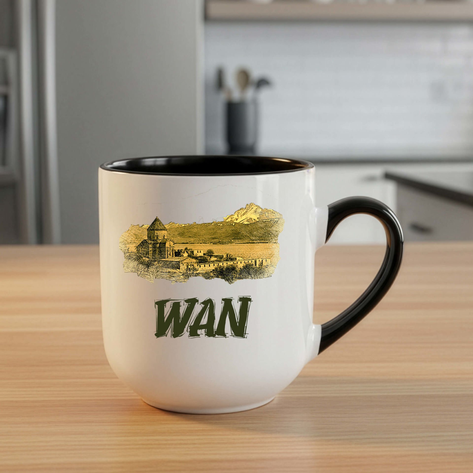 Wan Akdamar Adası Resimli Elite Siyah Kupa Bardak - Van Tasarımlı Elite Kupası