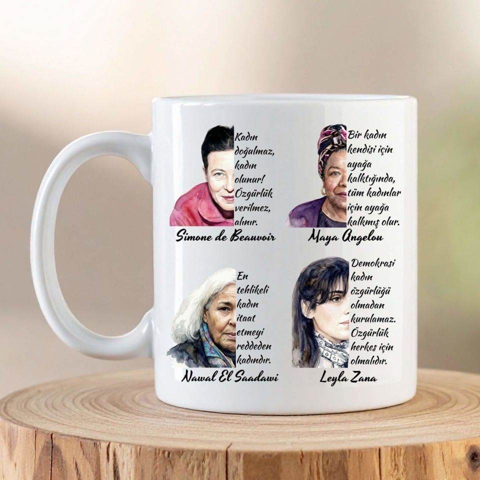 Kadınlar Üzerine Yazıların Olduğu Özel Porselen Kupa Bardak - 8 Mart Kadınlar Günü