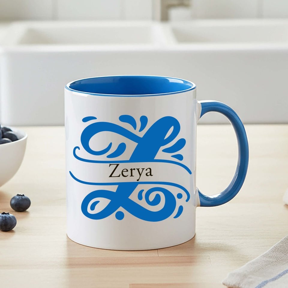 İsme Özel ve Harfli Mavi Renkli Klasik Kupa Bardağı - İsimli ve Harfli Mavi Renkli Klasik Kupa Bardak