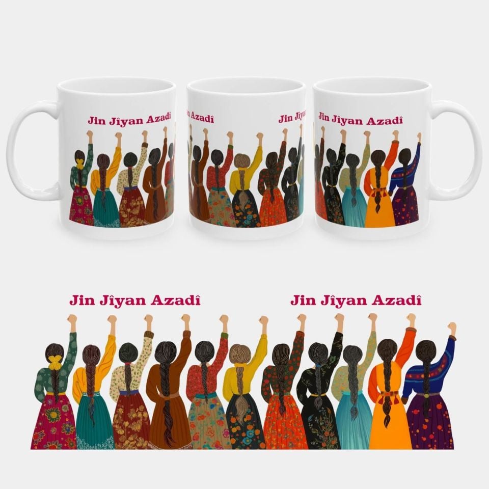 Jin Jiyan Azadi Tasarımlı Kadın Yöresel Kıyafetli Porselen Kupa Bardak