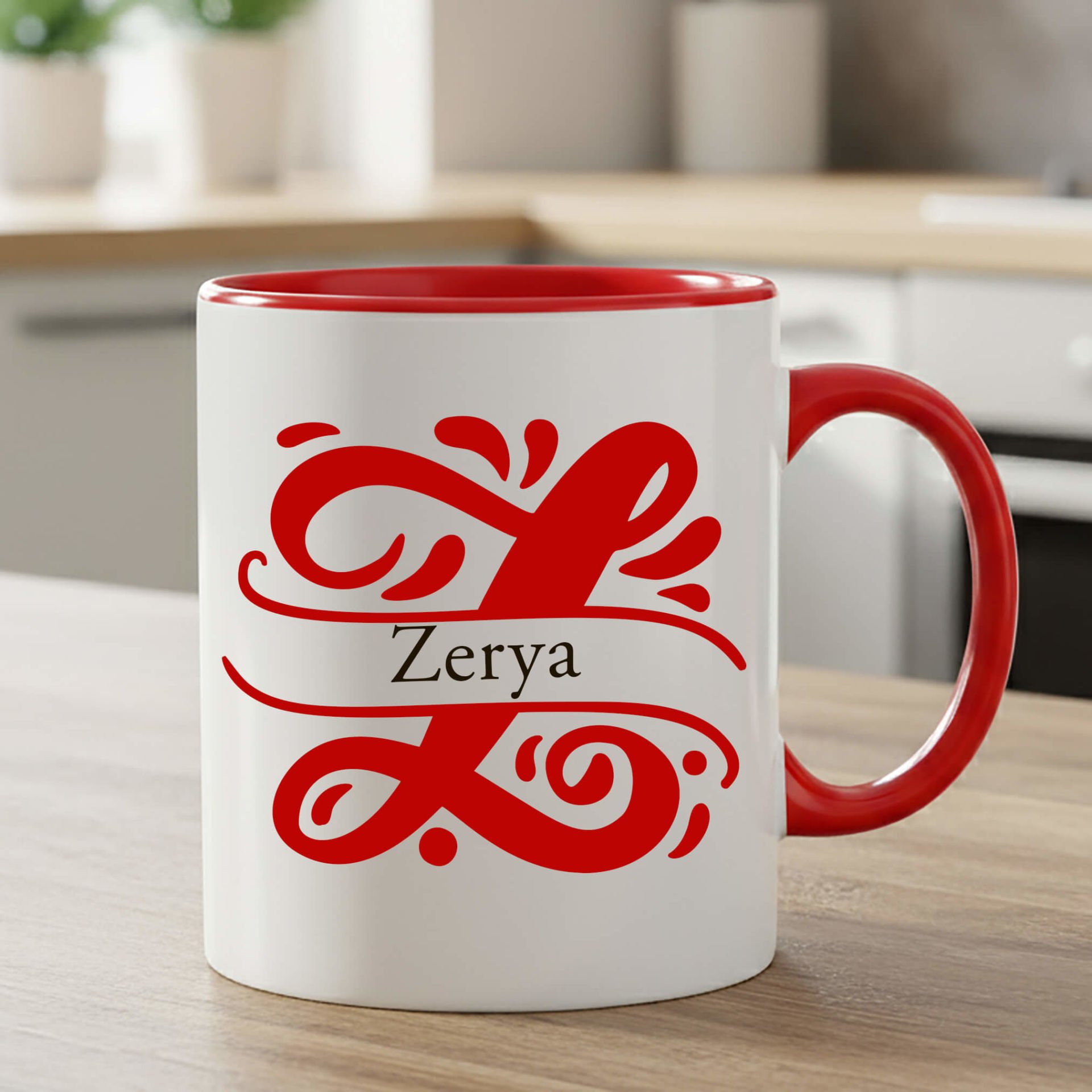 İsme Özel ve Harfli Kırmızı Renkli Klasik Kupa Bardağı - İsimli ve Harfli Kırmızı Renkli Klasik Kupa Bardak