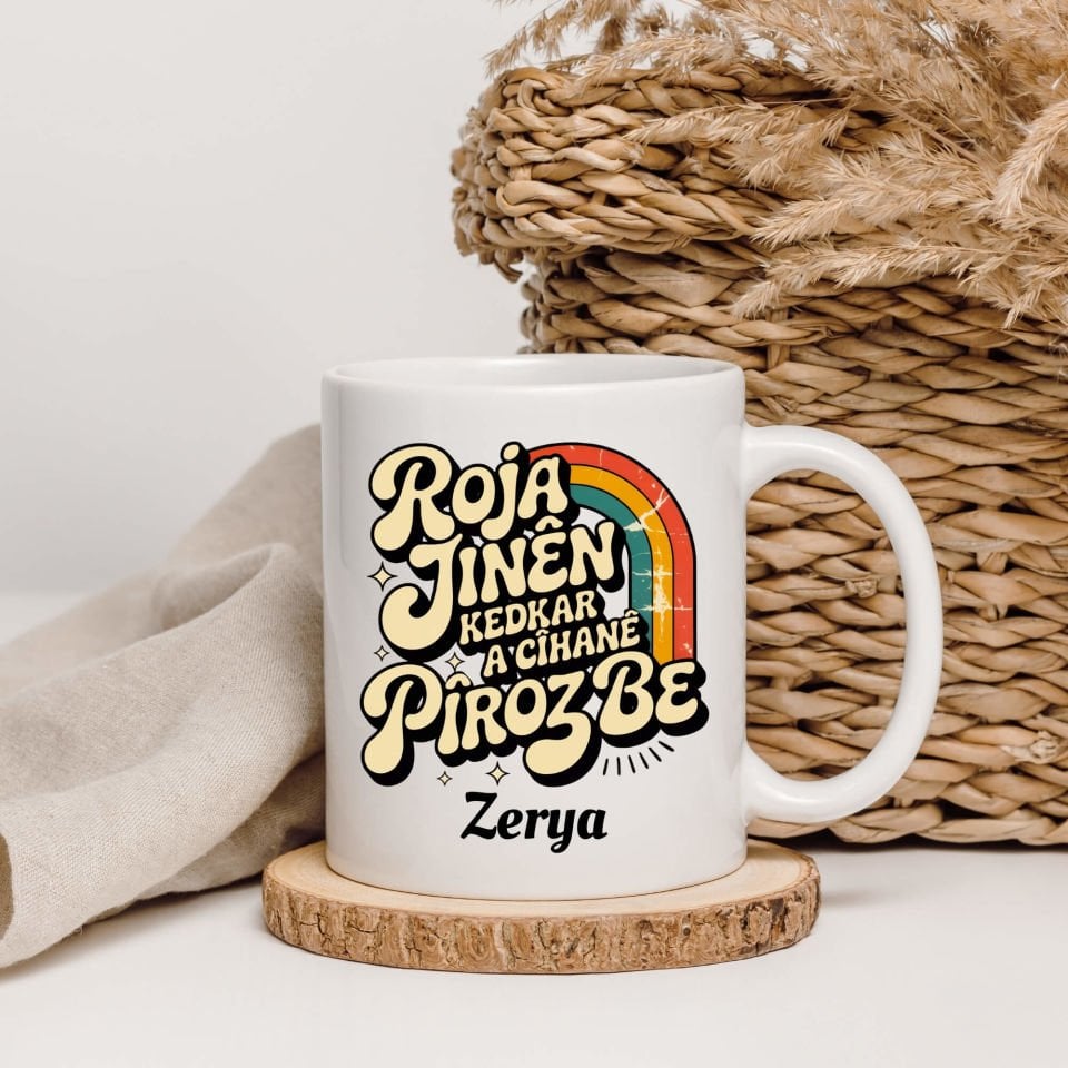 İsme Özel Roja Jinên Kedkar Ya Cîhanê Pîroz Be Porselen Kupa Bardak - 8ê Adarê