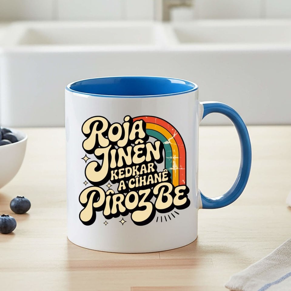 Kürtçe 8 Mart Roja Jinên Kedkar Ya Cîhanê Pîroz Be Klasik Mavi Renk Porselen Kupa Bardak - 8ê Adarê