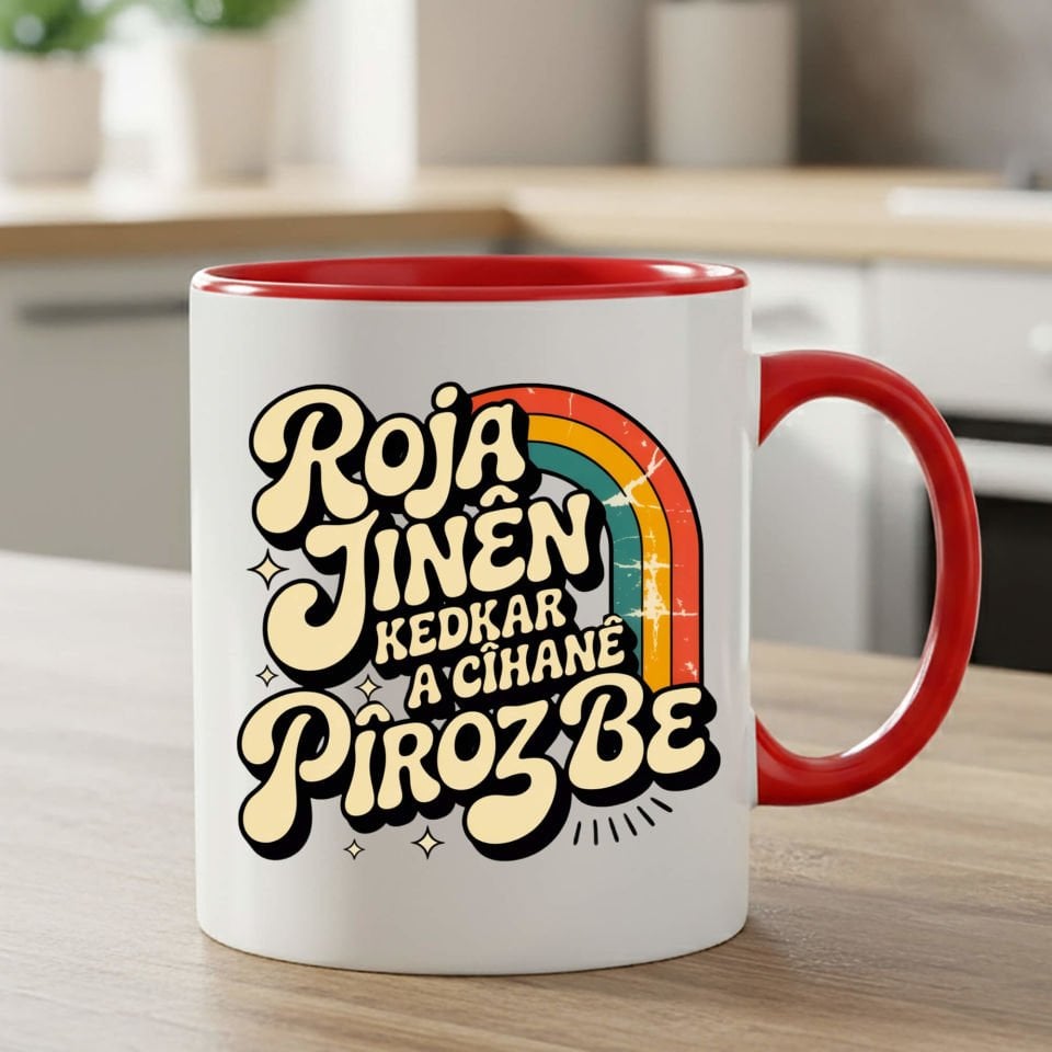 Kürtçe 8 Mart Roja Jinên Kedkar Ya Cîhanê Pîroz Be Klasik Kırmızı Renk Porselen Kupa Bardak - 8ê Adarê