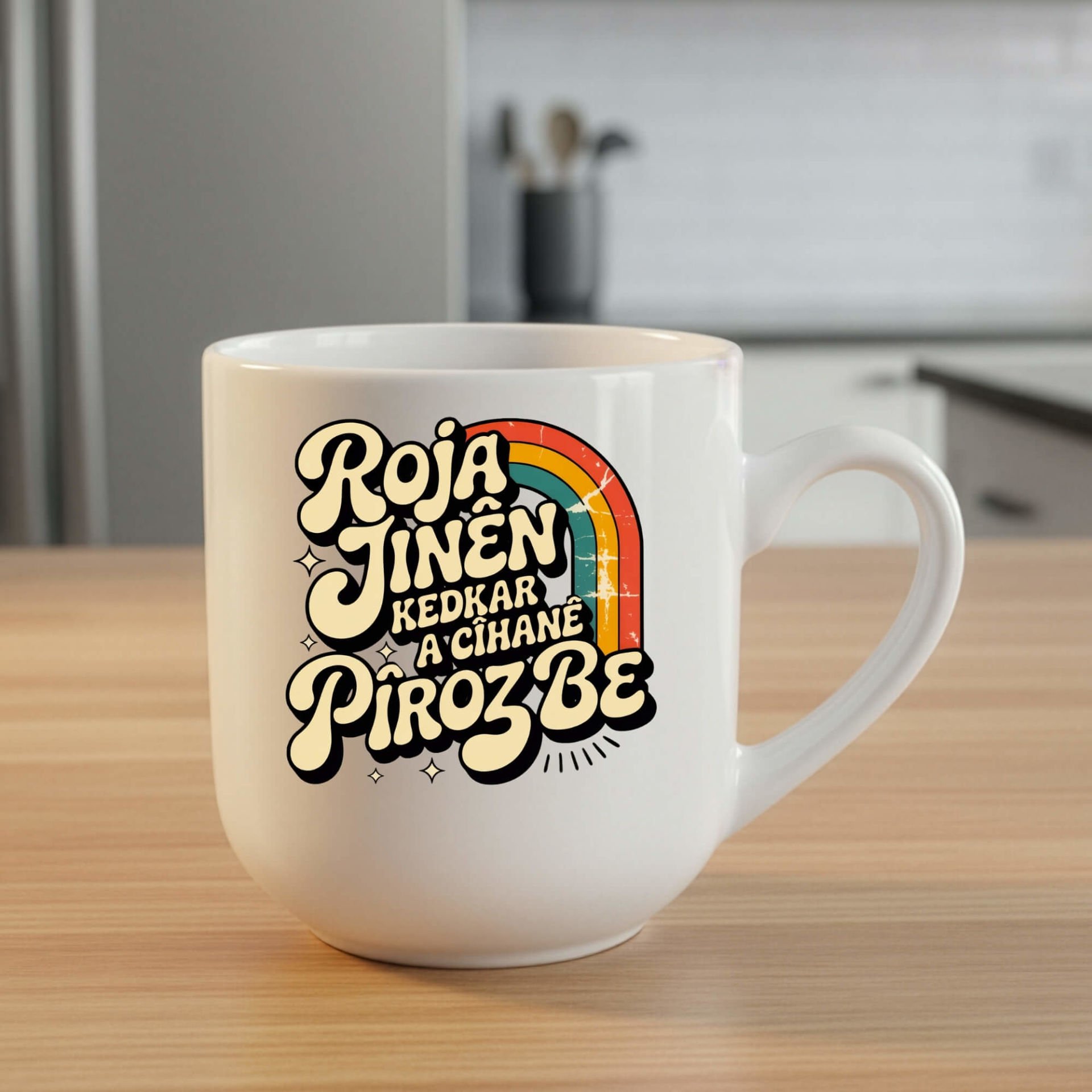 Kürtçe 8 Mart Roja Jinên Kedkar Ya Cîhanê Pîroz Be Elite Beyaz Renk Porselen Kupa Bardak - 8ê Adarê