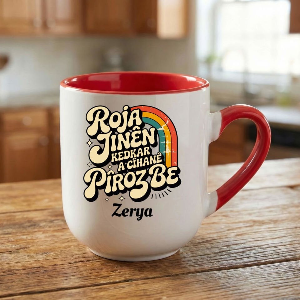 İsme Özel Kürtçe 8 Mart Roja Jinên Kedkar Ya Cîhanê Pîroz Be Elite Oval Kırmızı Renk Porselen Kupa Bardak - 8ê Adarê