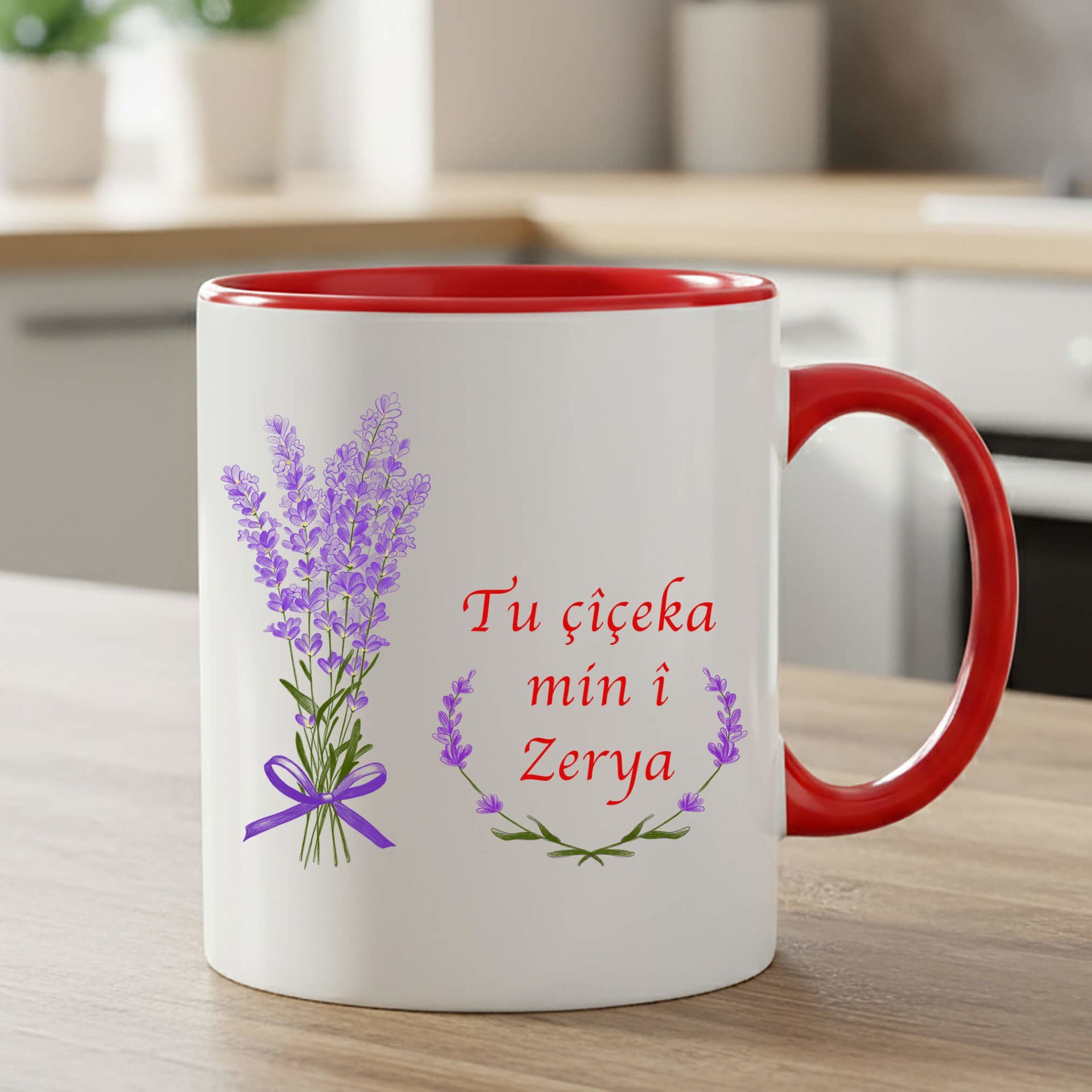 Sevgililere Özel Kürtçe Tu Çîçeka Min i Kırmızı Renkli Klasik Kupa Bardağı - Kürtçe Tu Çîçeka Min i Kırmızı Renkli Klasik Kupa Bardak