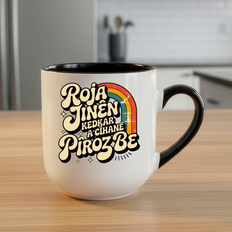 Kürtçe 8 Mart Roja Jinên Kedkar Ya Cîhanê Pîroz Be Elite Oval Siyah Renk Porselen Kupa Bardak - 8ê Adarê