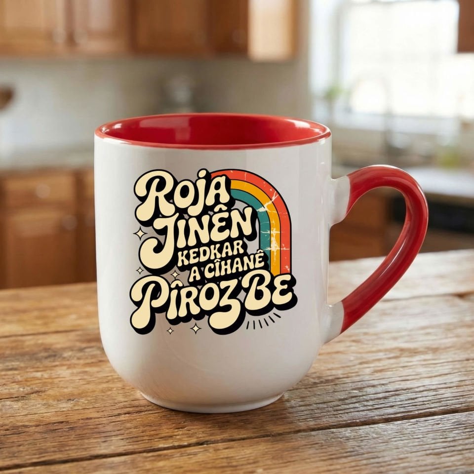 Kürtçe 8 Mart Roja Jinên Kedkar Ya Cîhanê Pîroz Be Elite Oval Kırmızı Renk Porselen Kupa Bardak - 8ê Adarê