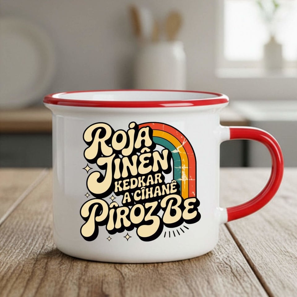 Kürtçe 8 Mart Roja Jinên Kedkar Ya Cîhanê Pîroz Be Enamel Kırmızı Renk Porselen Kupa Bardak - 8ê Adarê