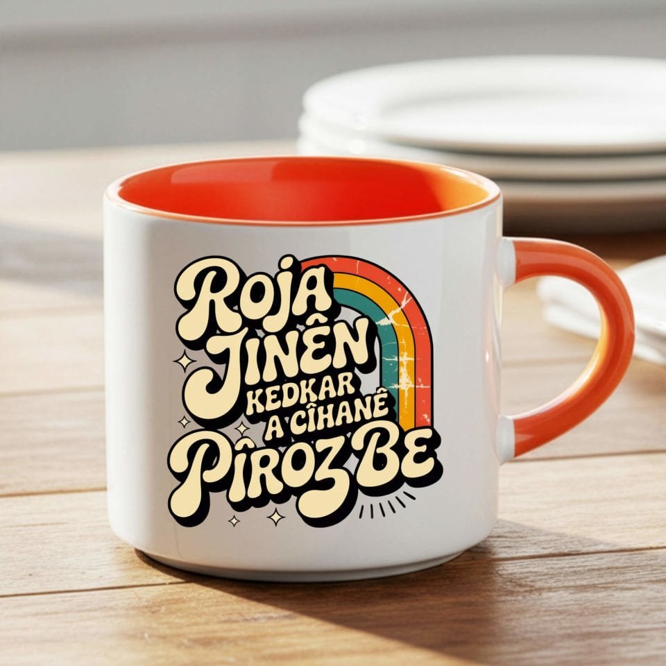 Kürtçe 8 Mart Roja Jinên Kedkar Ya Cîhanê Pîroz Be Nescafe Turuncu Renk Porselen Kupa Bardak - 8ê Adarê