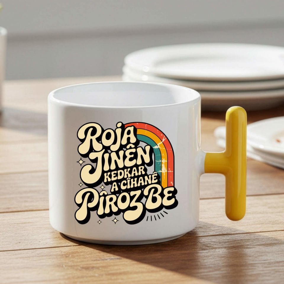 Kürtçe 8 Mart Roja Jinên Kedkar Ya Cîhanê Pîroz Be T Kupa Sarı Renk Porselen Bardak - 8ê Adarê