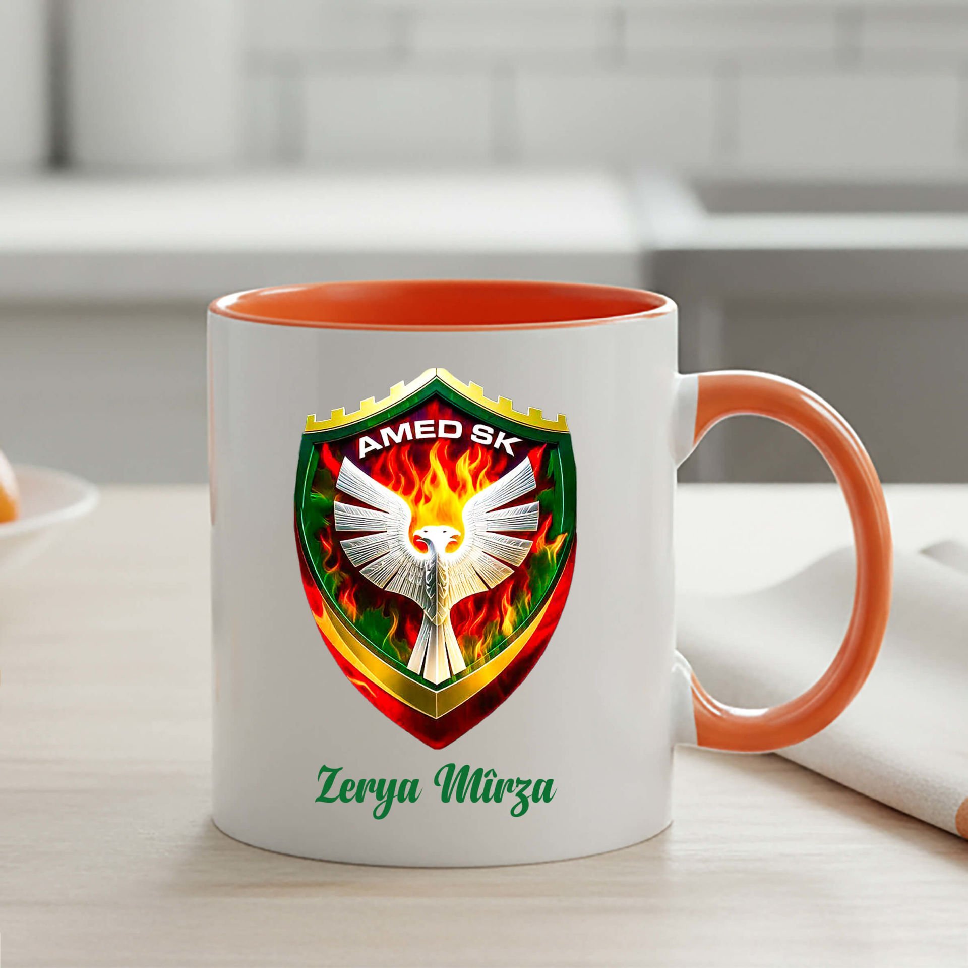 İsme Özel Amedspor Resimli Turuncu Renkli Klasik Kupa Bardağı - Amed Spor Turuncu Renkli Klasik Kupa Bardak