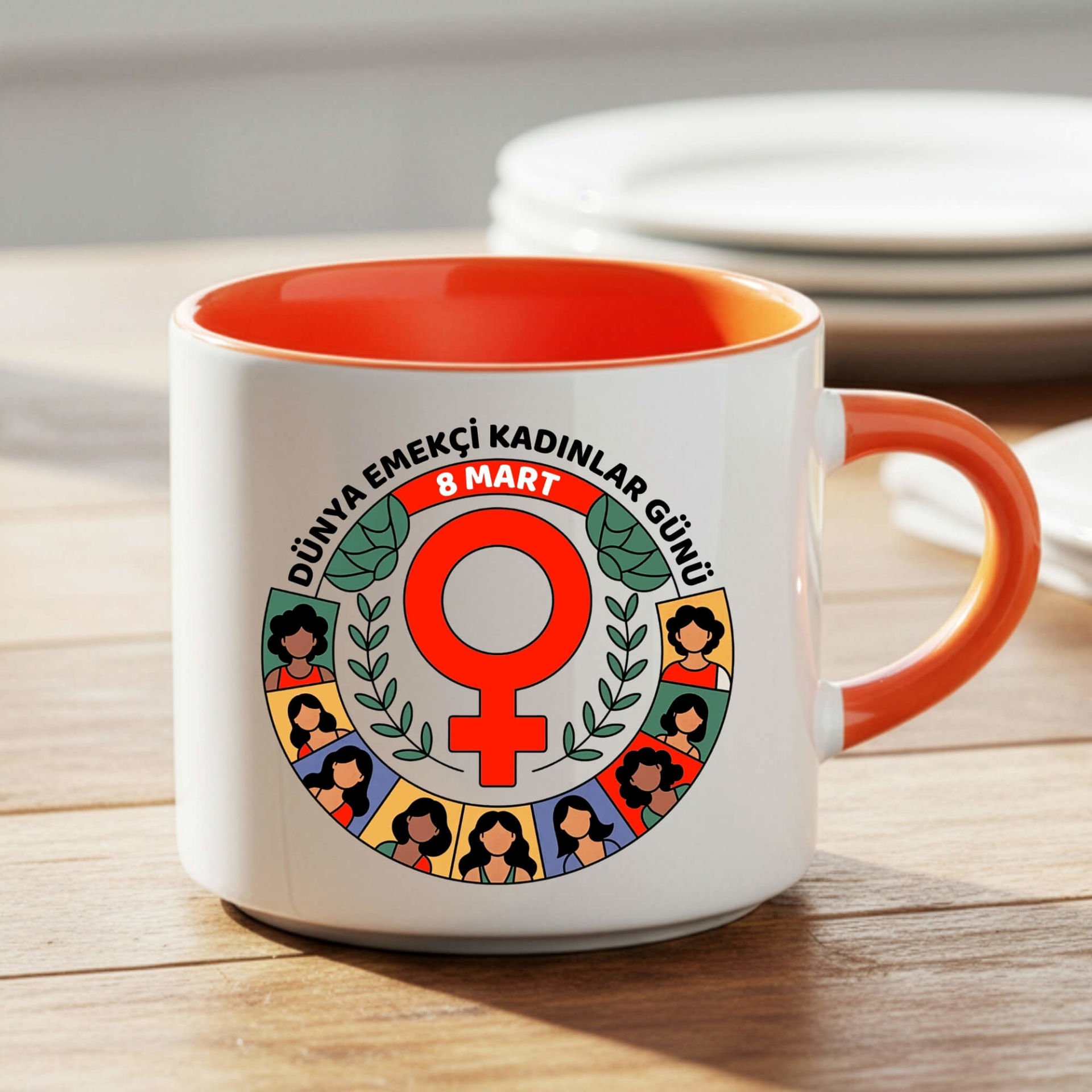 8 Mart Dünya Emekçi Kadınlar Günü Kutlu Olsun Nescafe Turuncu Renk Porselen Kupa Bardak