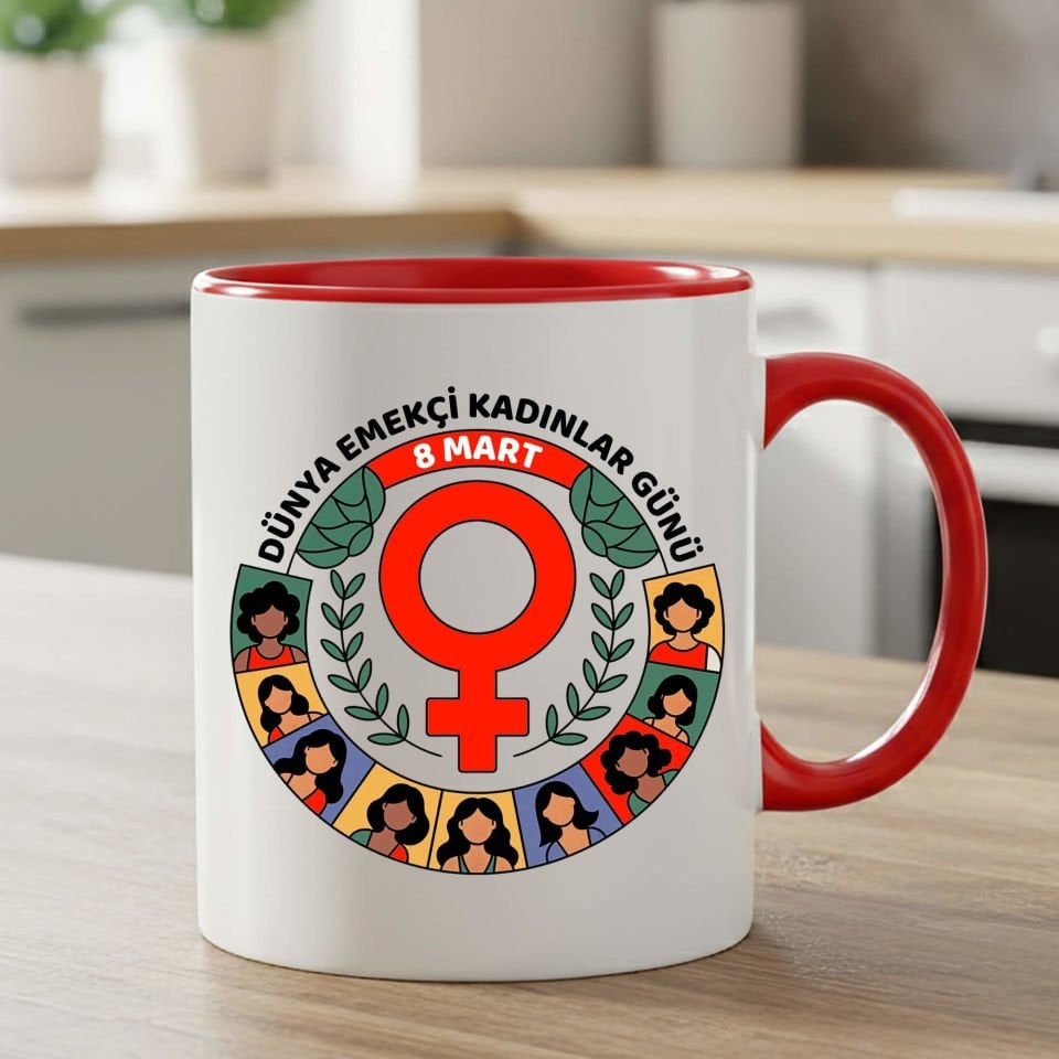 8 Mart Dünya Emekçi Kadınlar Günü Kutlu Olsun Klasik Kırmızı Renk Porselen Kupa Bardak