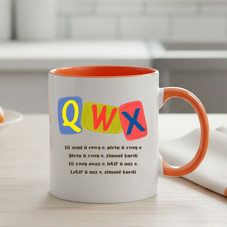 Kürtçe Zimanê Kurdi Tasarımlı Turuncu Renkli Kupa Bardağı - Zimanê Kurdi Turuncu Renkli Klasik Kupa Bardak